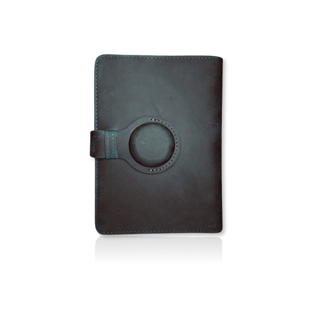 Genuine Leather AirTag Passport Holder and Wallet for Men and Women RFID Blocking for Secure Traveling and Documentation Organizer (Blue)