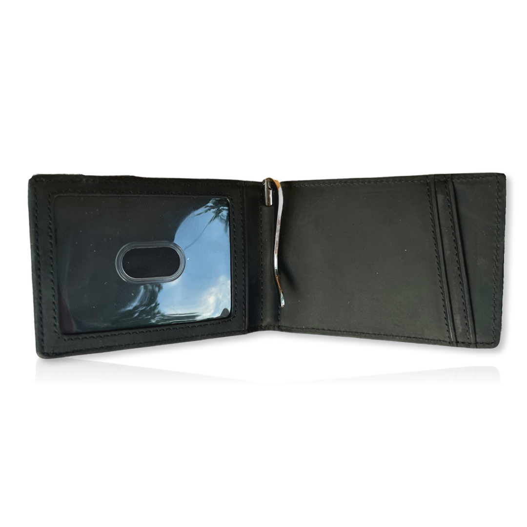 Full Grain Leather AirTag Wallet and Moto Tag Wallet (Black + Black Tab)