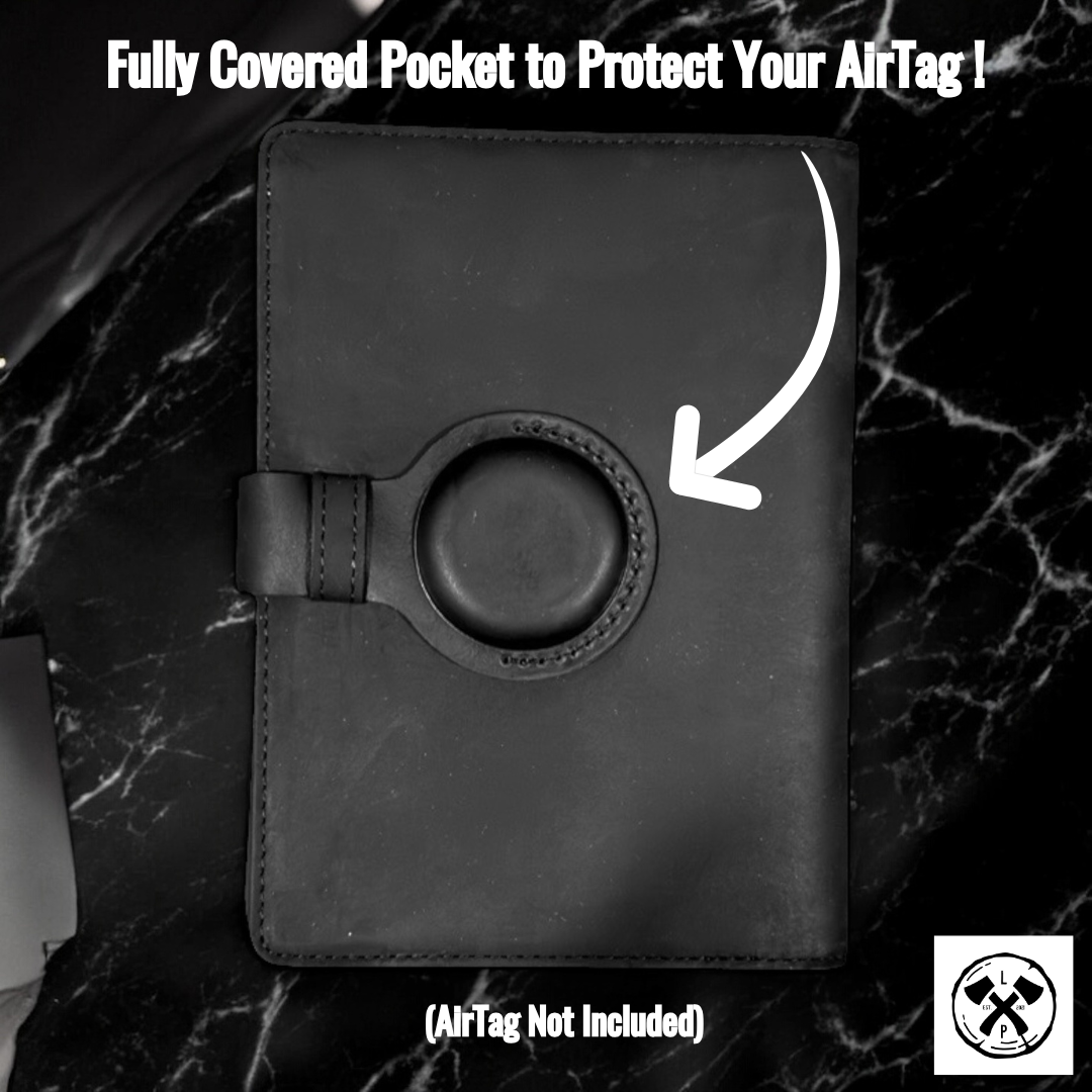 Genuine Leather AirTag Passport Holder (Black)