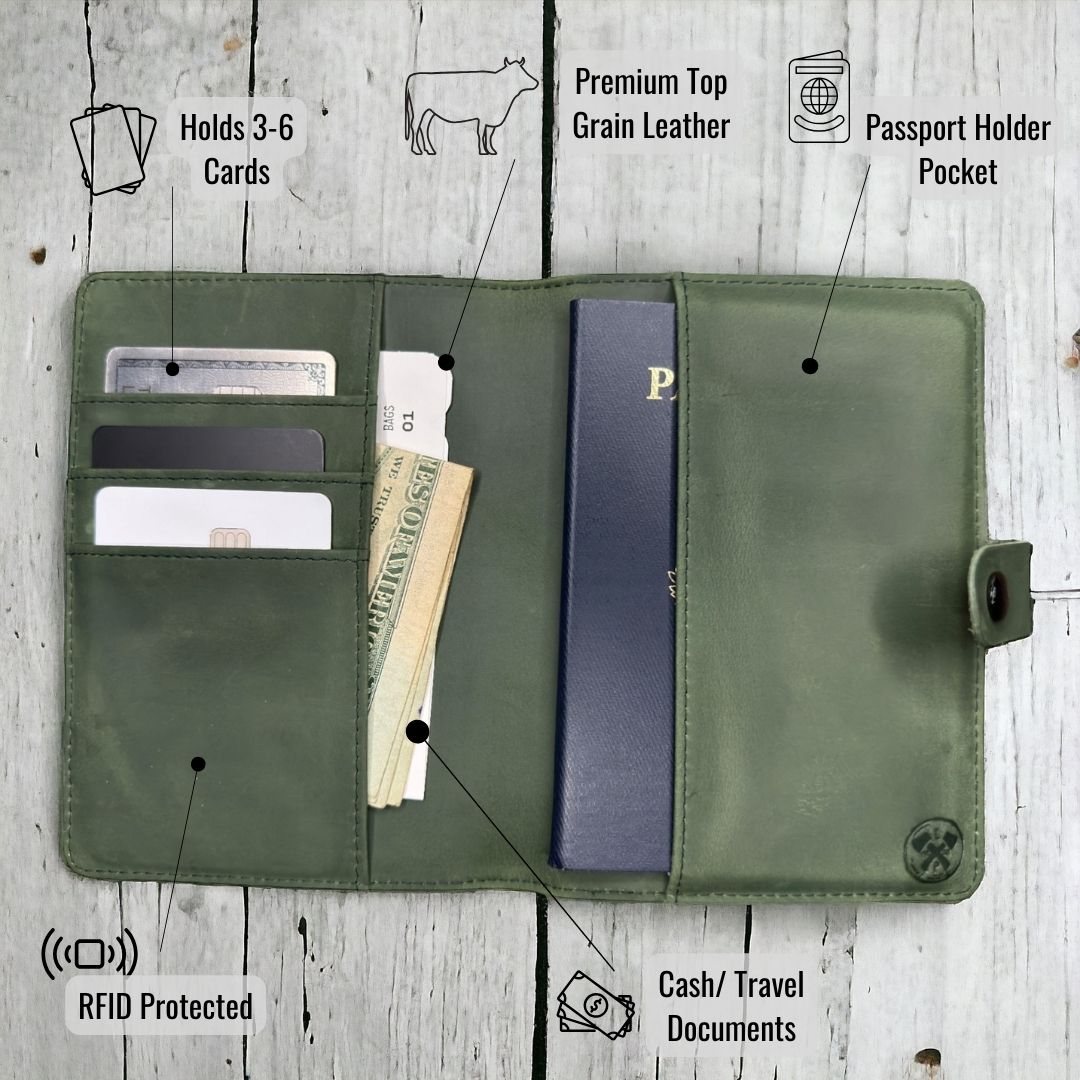 Genuine Leather AirTag Passport Holder (Green)