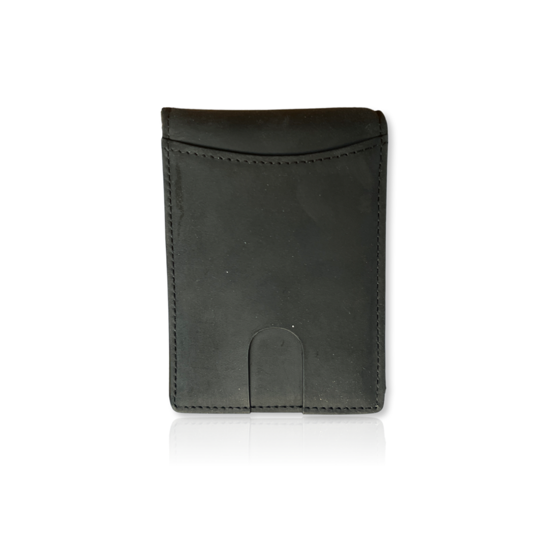 Full Grain Leather AirTag Wallet and Moto Tag Wallet (Black + Black Tab)
