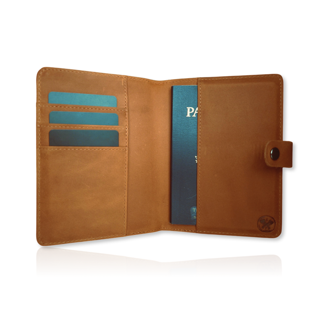 Genuine Leather AirTag Passport Holder (Brown)