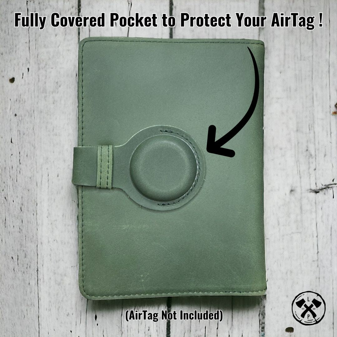 Genuine Leather AirTag Passport Holder (Green)