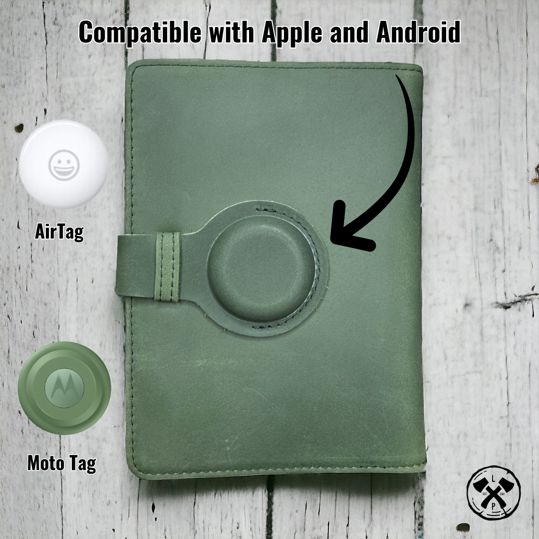 Genuine Leather AirTag Passport Holder (Green)