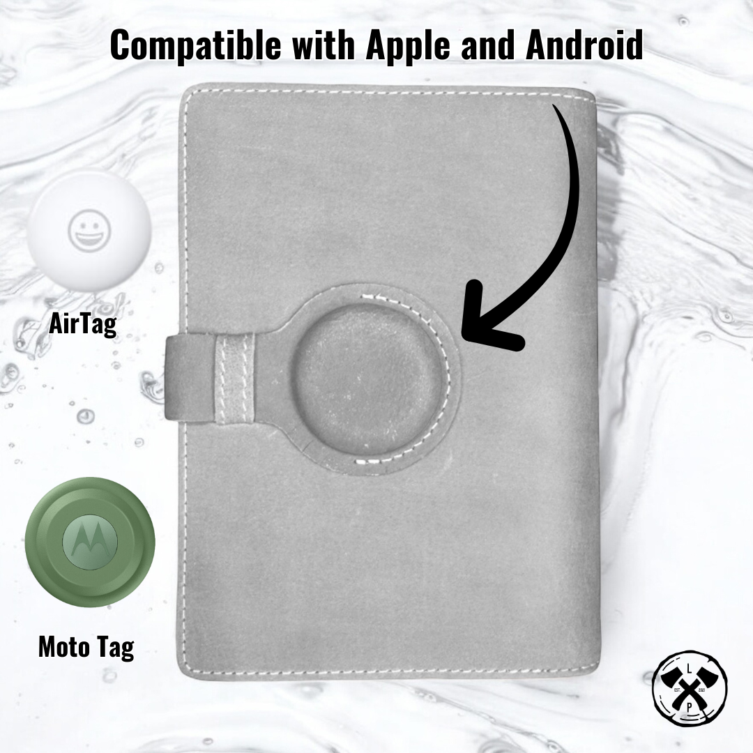 Genuine Leather AirTag Passport Holder (Grey)