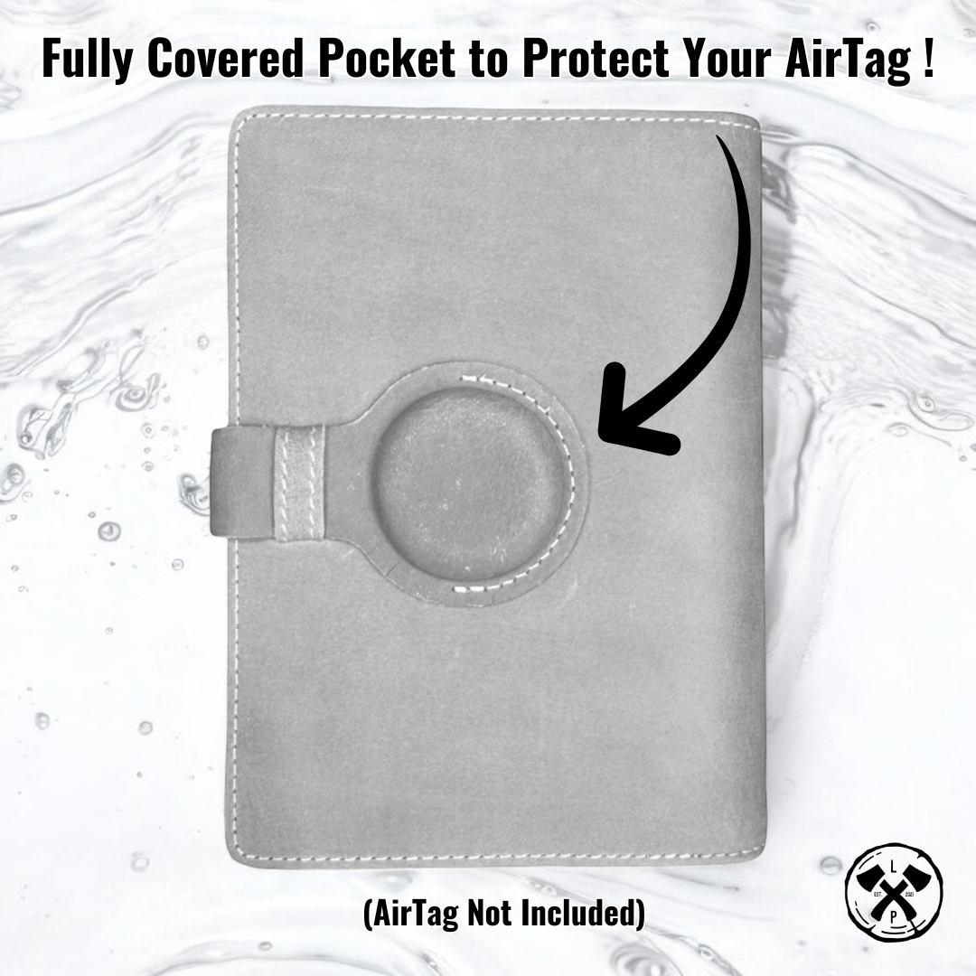 Genuine Leather AirTag Passport Holder (Grey)