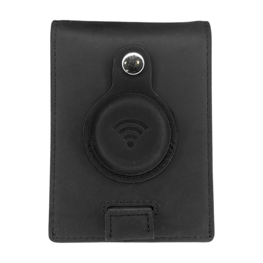 Full Grain Leather AirTag Wallet and Moto Tag Wallet (Black + Black Tab)