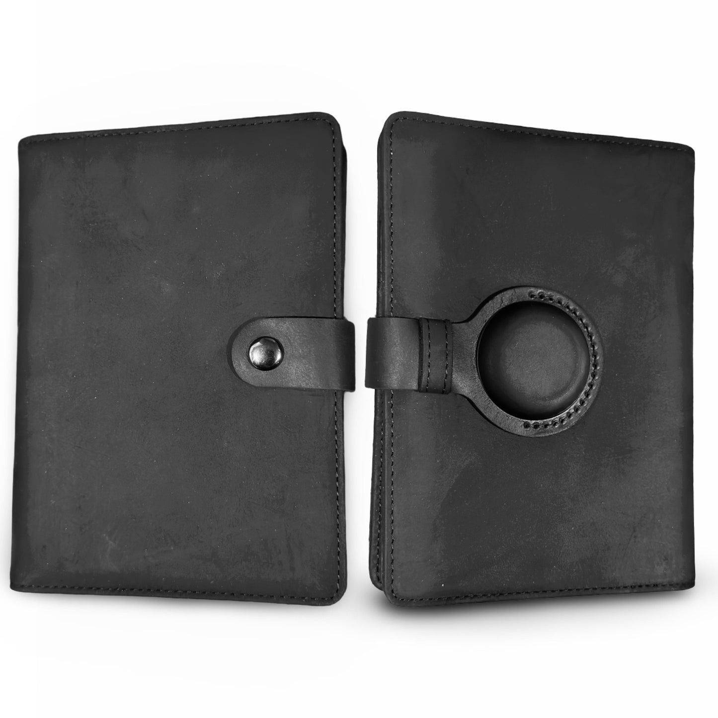 Genuine Leather AirTag Passport Holder (Black)