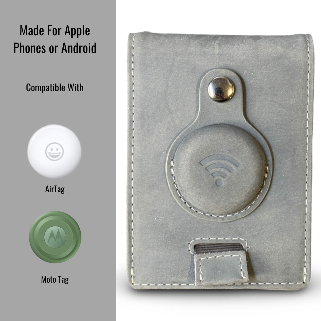 Gray Airtag Wallet - Full Grain Leather | Lumberjack Plaid Gray Airtag Wallet - Full Grain Leather | Lumberjack Plaid