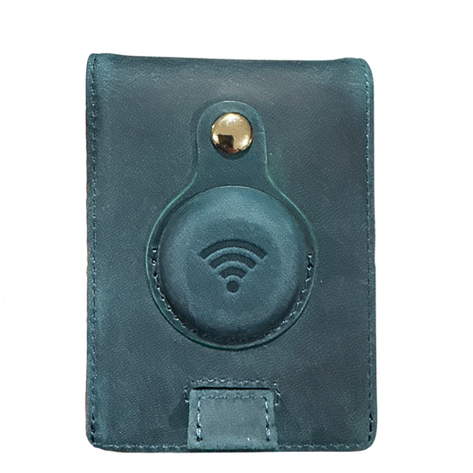 Full grain Leather AirTag Wallet and Moto Tag Wallet (Blue)