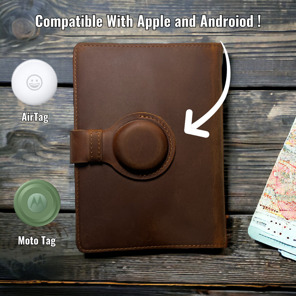Genuine Leather AirTag Passport Holder (Coffee)