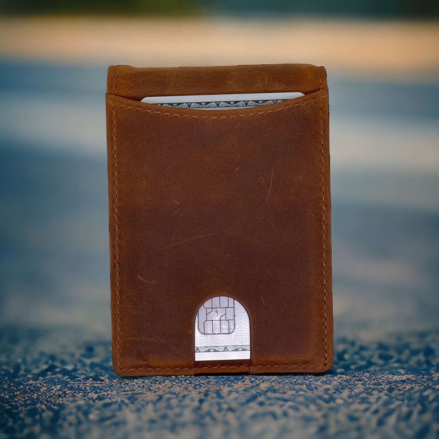 Full grain Leather AirTag Wallet and Moto Tag Wallet (Coffee + Red Tab)