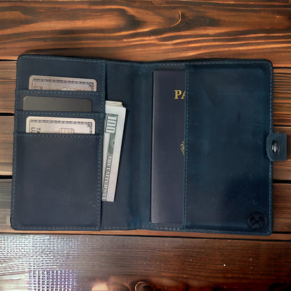 Genuine Leather AirTag Passport Holder (Blue)