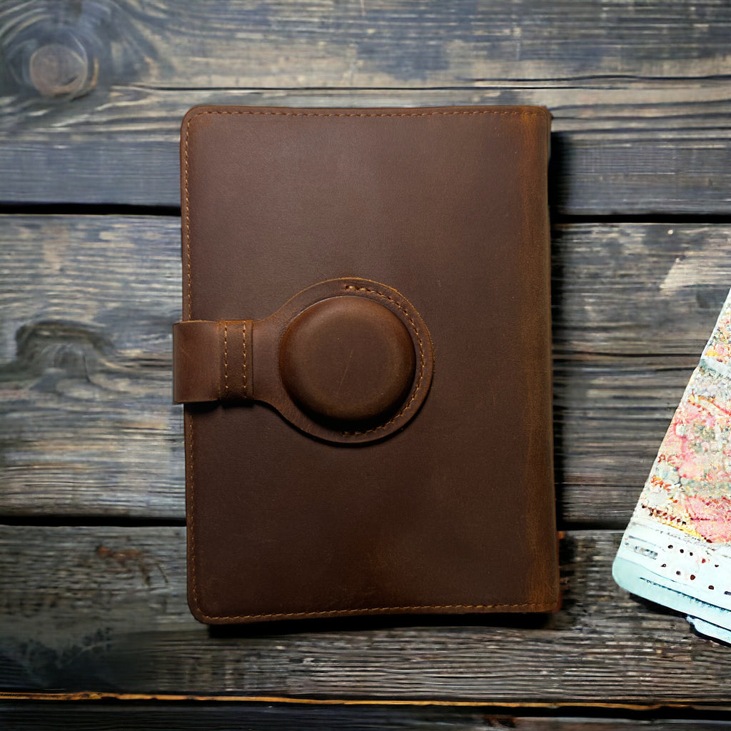 Genuine Leather AirTag Passport Holder (Coffee)