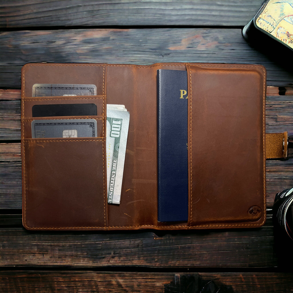 Genuine Leather AirTag Passport Holder (Coffee)