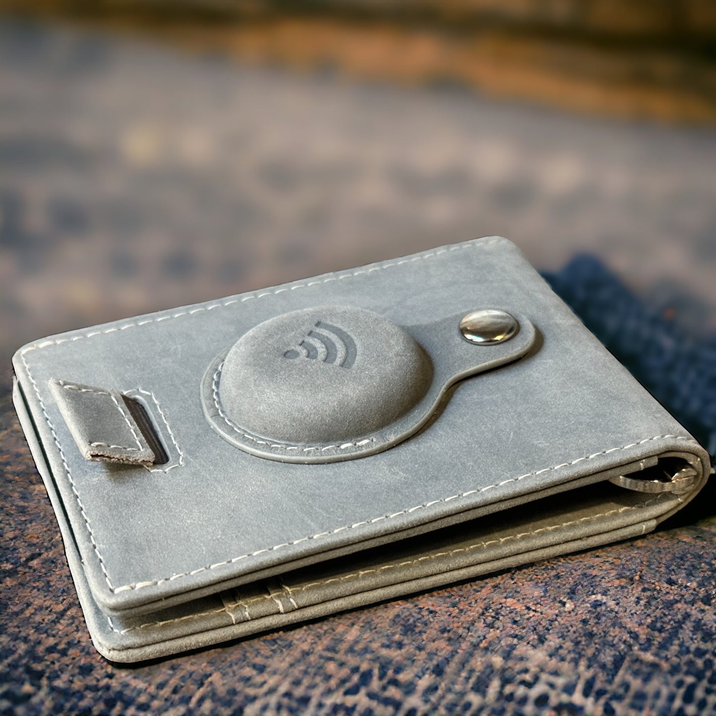 Full Grain Leather AirTag Wallet and Moto Tag Wallet (Grey)